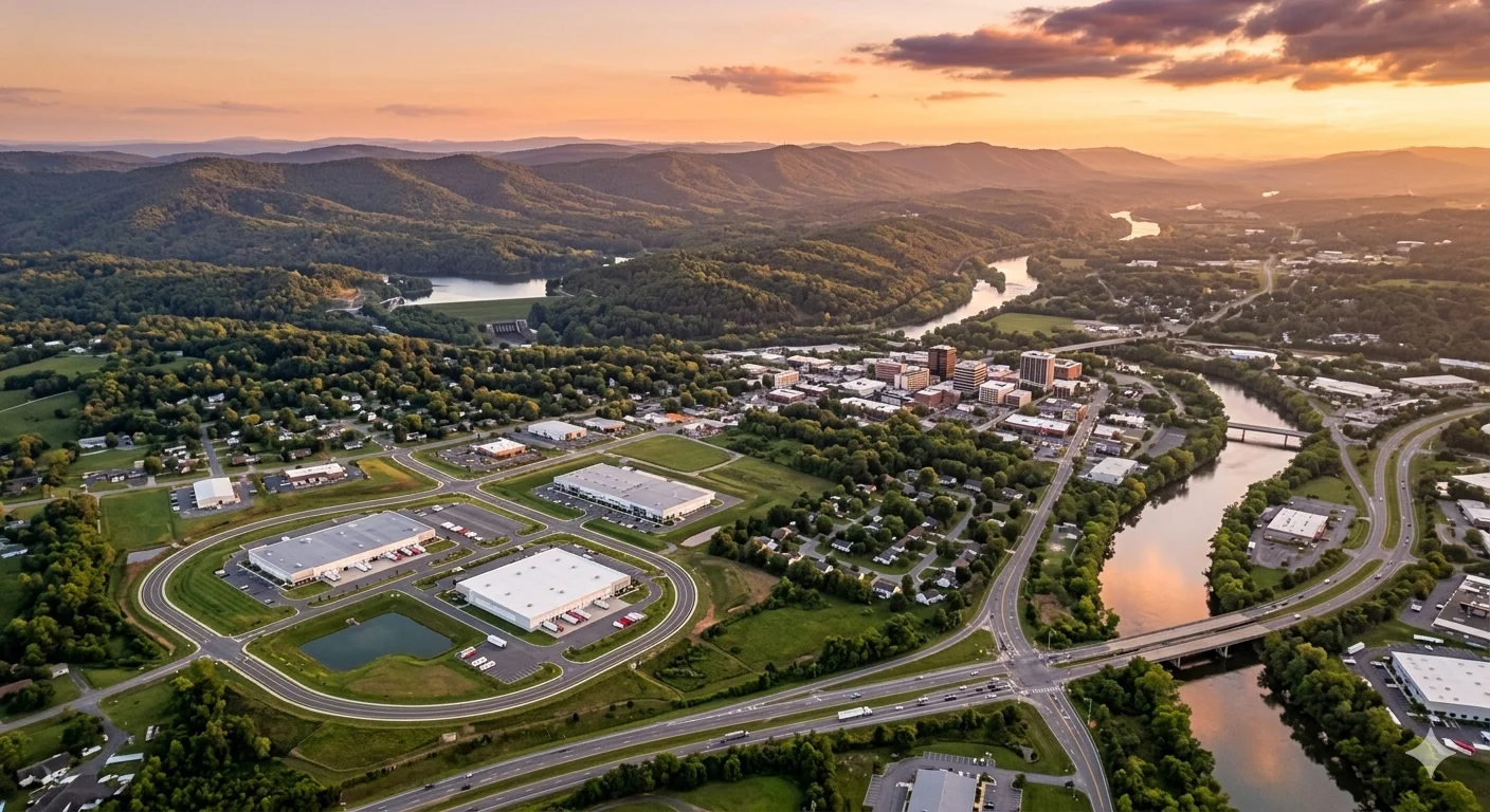 Aerial view of the industrial landscape where local experts conduct business valuation hickory for growing enterprises.