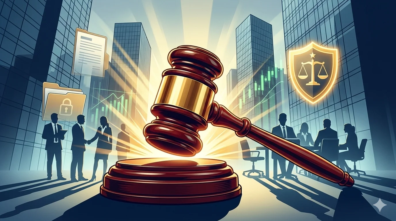 What is a TRO in business: Courtroom gavel shielding US corporate assets from legal threats in dramatic business protection scene.
